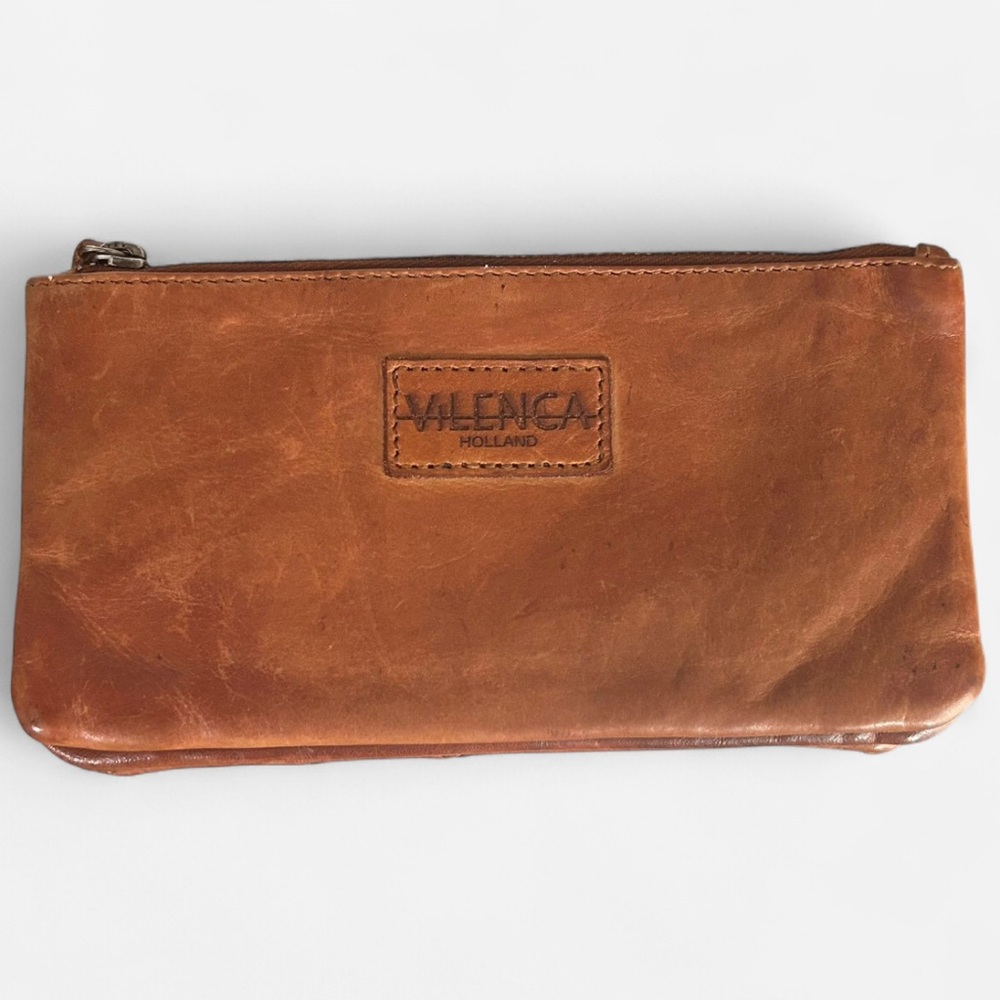 Vilenca Holland Genuine Soft Leather Cognac Basket Weave Vertical Bifold Wallet - Picture 2 of 7